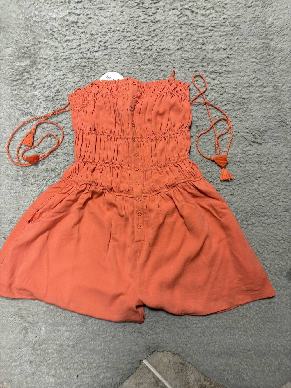 NEW LOST + WANDER women's ribbed buttons short romper in orange